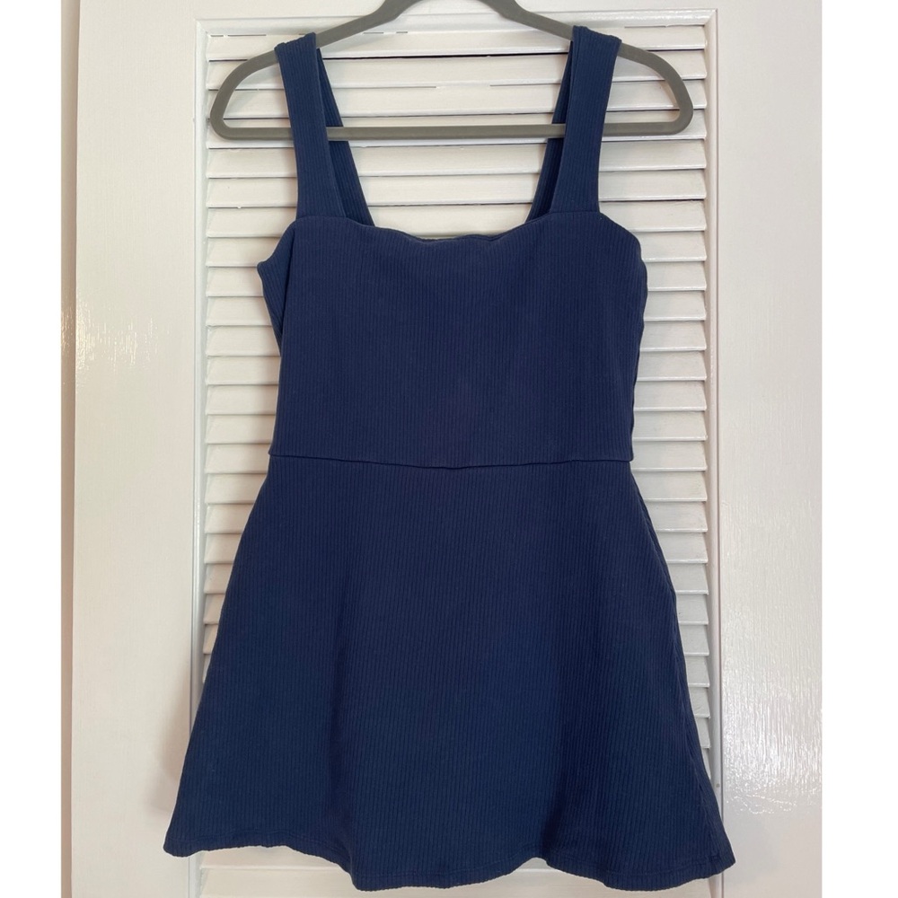 Victoria’s Secret PINK Ribbed Square Neck Active Dress Romper Navy Large